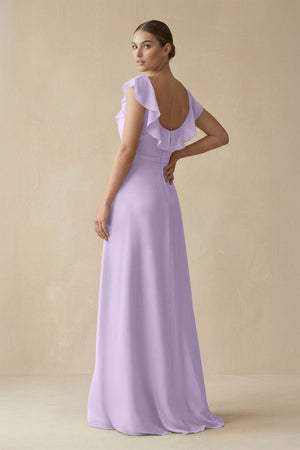 Square Neck A - Line Bridesmaid Dress with Ruffles in Lavender - KissProm Bridesmaid Dresses