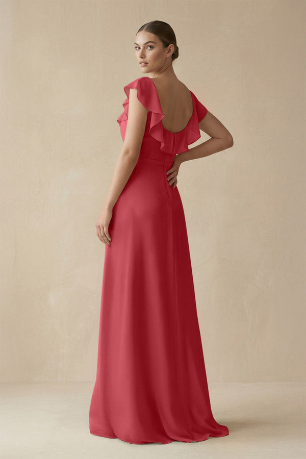 Square Neck A - Line Bridesmaid Dress with Ruffles in Merlot - KissProm Bridesmaid Dresses