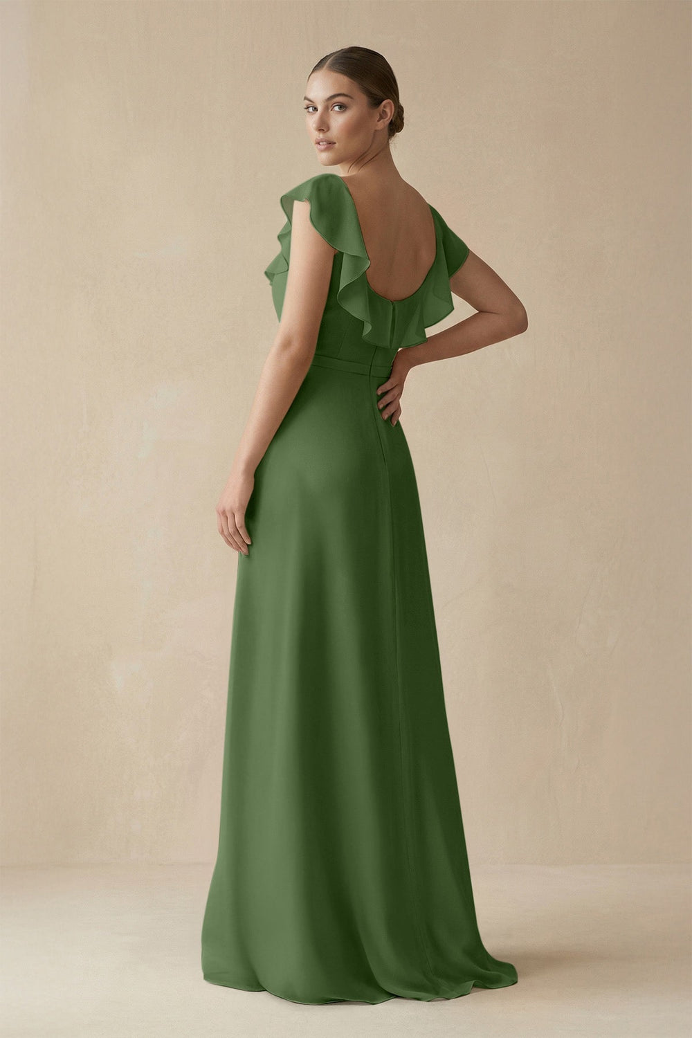 Square Neck A - Line Bridesmaid Dress with Ruffles in Moss - KissProm Bridesmaid Dresses