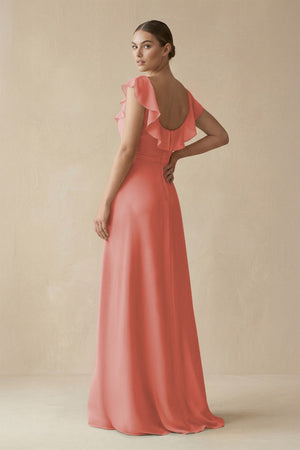 Square Neck A - Line Bridesmaid Dress with Ruffles in Mulberry - KissProm Bridesmaid Dresses