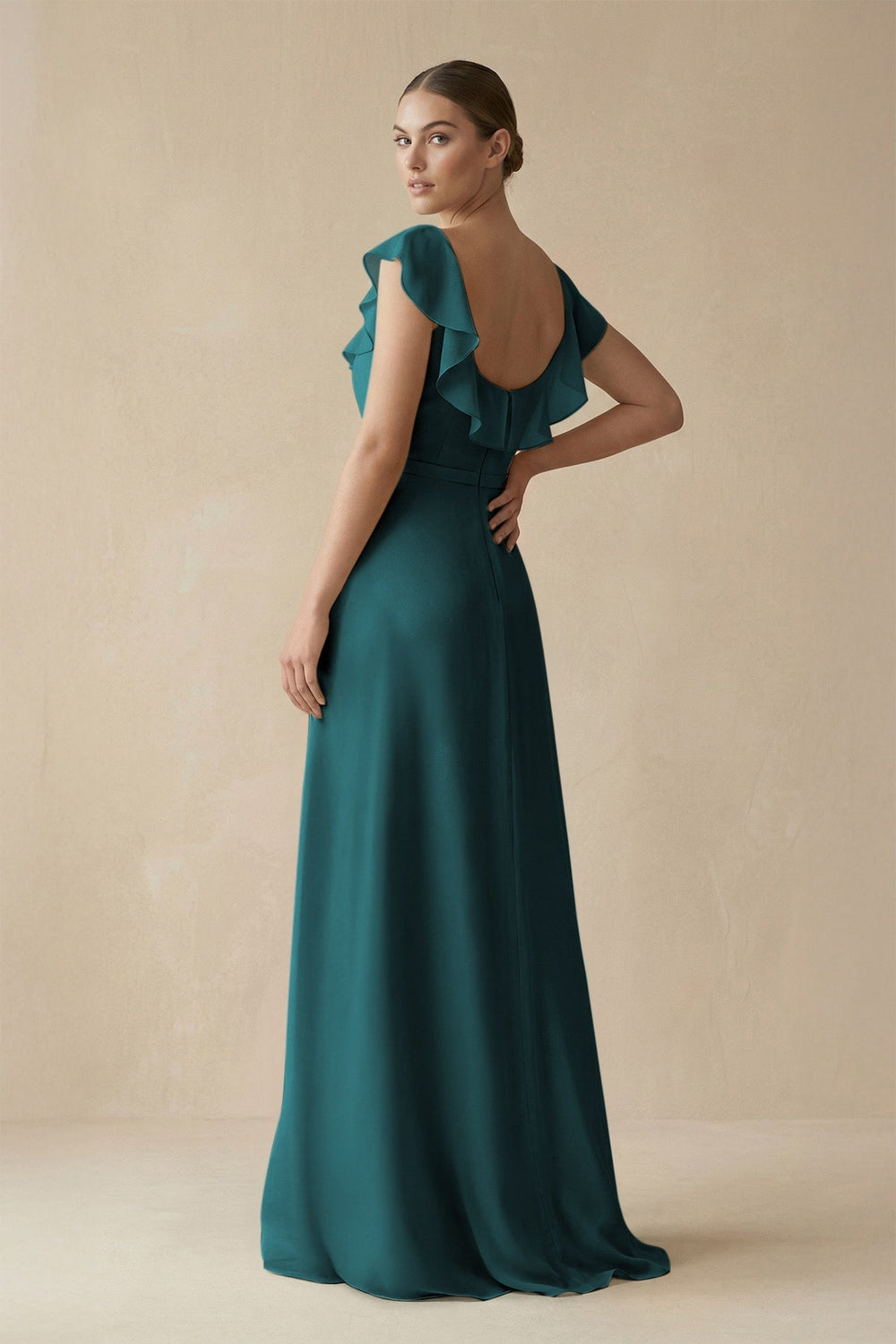 Square Neck A - Line Bridesmaid Dress with Ruffles in Pine - KissProm Bridesmaid Dresses