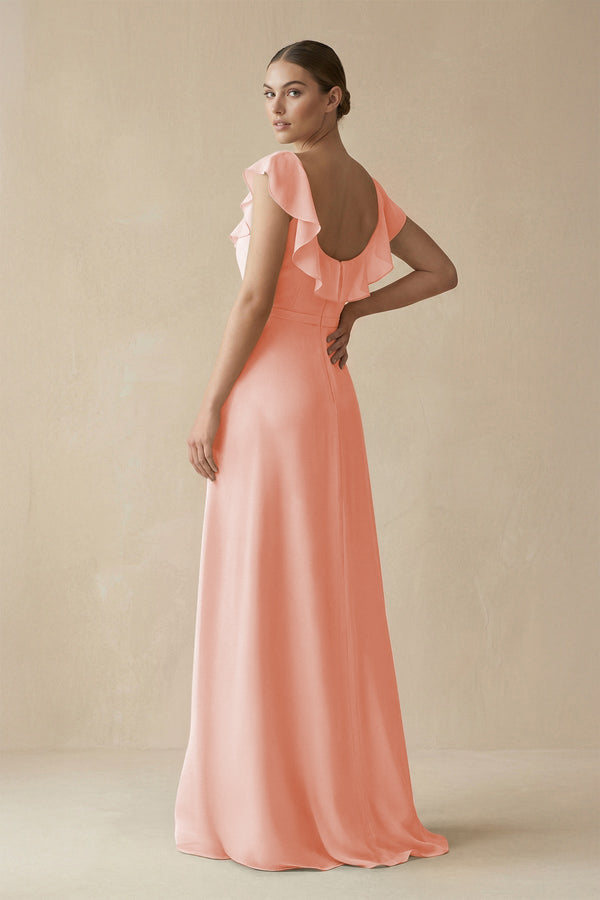 pink frilly bridesmaid dresses Pink Chiffon Bridesmaid Dresses,Ruffled Bridesmaid Dress,BD00343