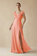 Square Neck A - Line Bridesmaid Dress with Ruffles in Rosette - KissProm Bridesmaid Dresses