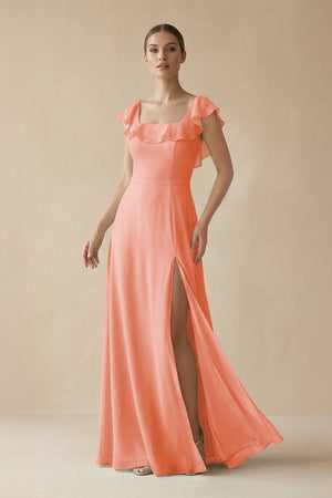 Square Neck A - Line Bridesmaid Dress with Ruffles in Rosette - KissProm Bridesmaid Dresses