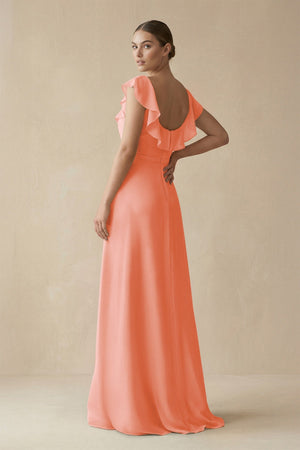 Square Neck A - Line Bridesmaid Dress with Ruffles in Rosette - KissProm Bridesmaid Dresses