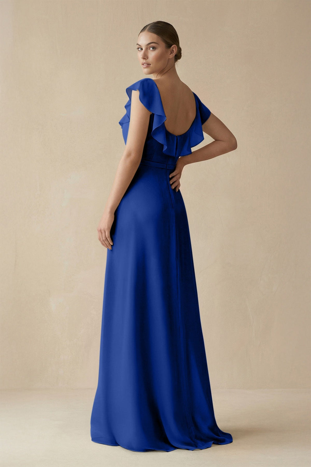 Square Neck A - Line Bridesmaid Dress with Ruffles in Royal Blue - KissProm Bridesmaid Dresses