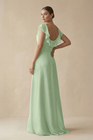 Square Neck A - Line Bridesmaid Dress with Ruffles in Sage - KissProm Bridesmaid Dresses