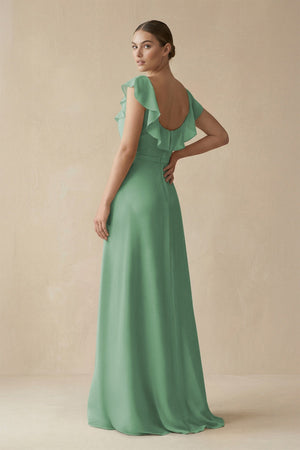 Square Neck A - Line Bridesmaid Dress with Ruffles in Sea Glass - KissProm Bridesmaid Dresses