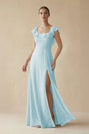 Square Neck A - Line Bridesmaid Dress with Ruffles in Sky Blue - KissProm Bridesmaid Dresses