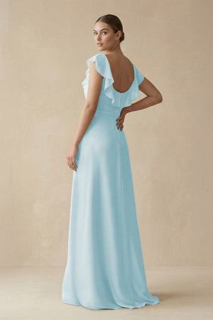 Square Neck A - Line Bridesmaid Dress with Ruffles in Sky Blue - KissProm Bridesmaid Dresses