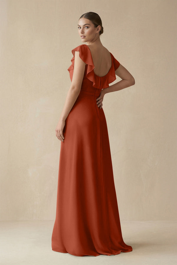 Square Neck A - Line Bridesmaid Dress with Ruffles in Spice - KissProm Bridesmaid Dresses