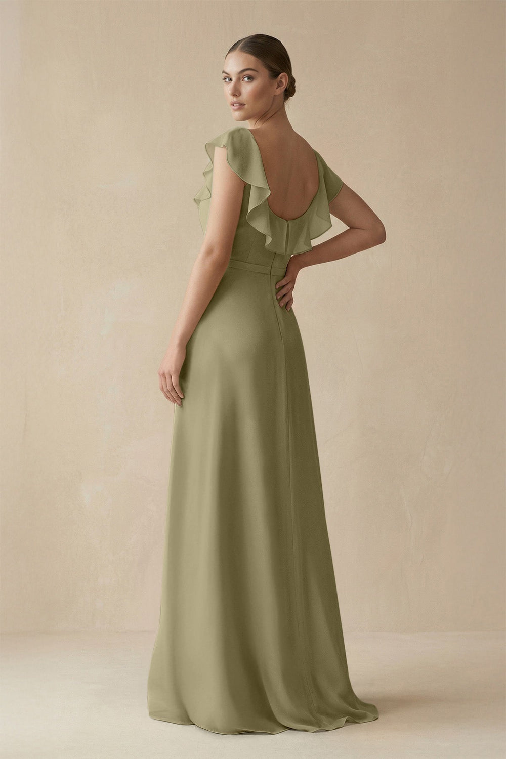 Square Neck A - Line Bridesmaid Dress with Ruffles in Thyme - KissProm Bridesmaid Dresses
