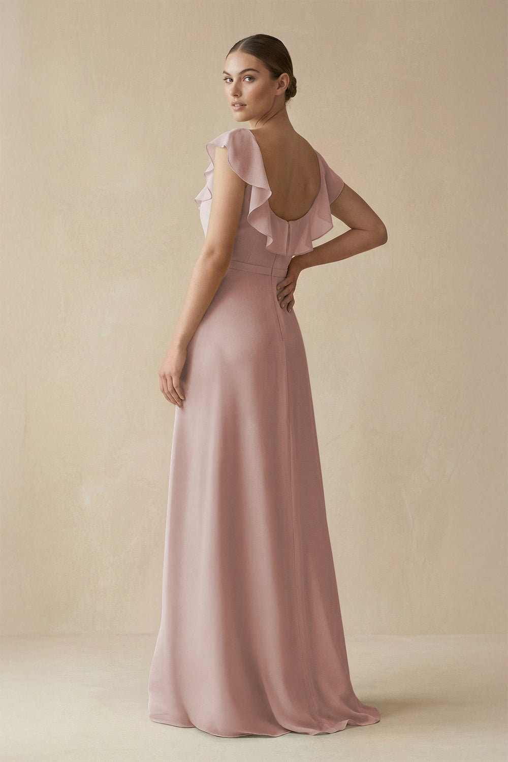 Square Neck A - Line Bridesmaid Dress with Ruffles in Toffee - KissProm Bridesmaid Dresses