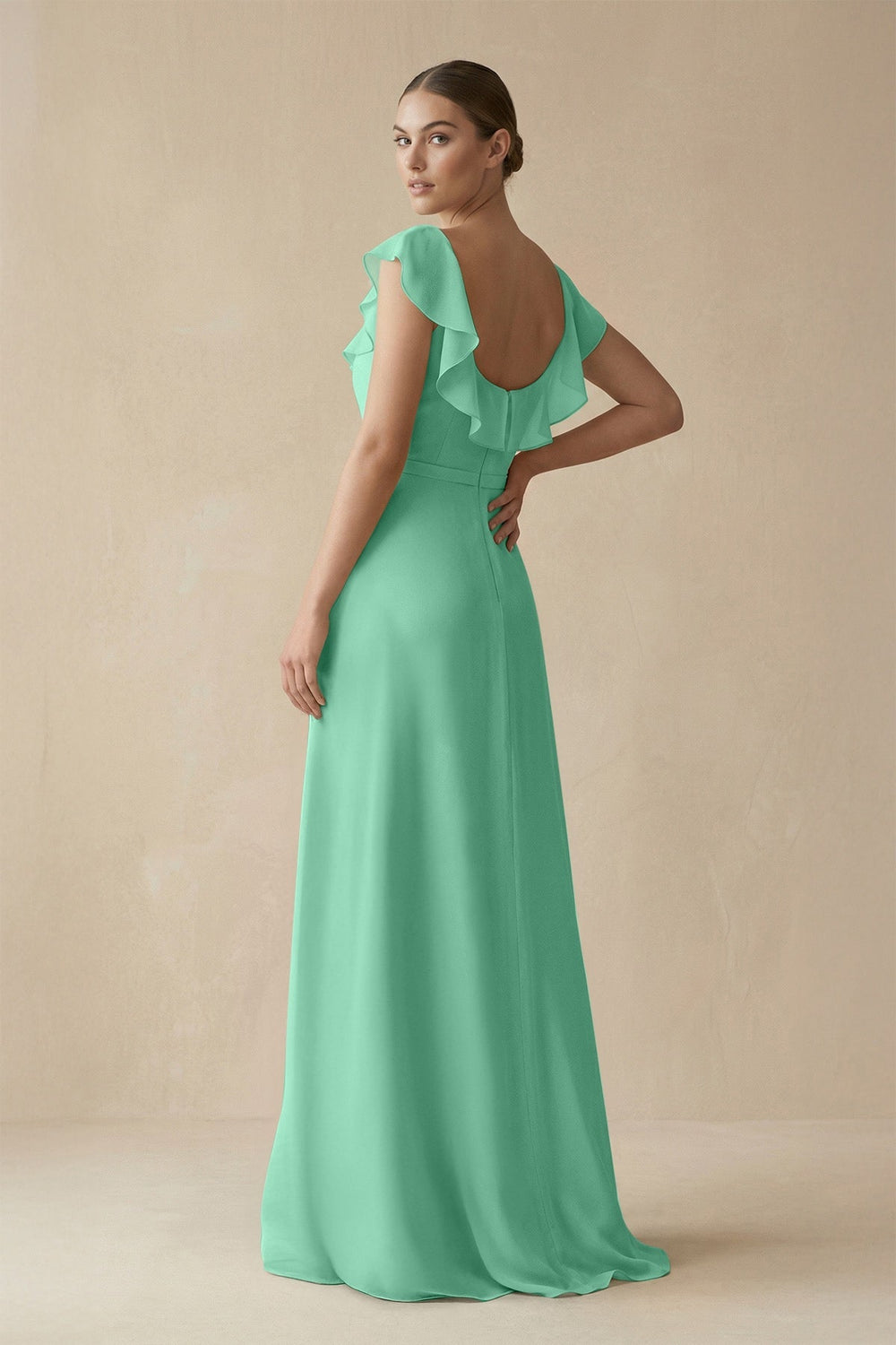 Square Neck A - Line Bridesmaid Dress with Ruffles in Turquoise - KissProm Bridesmaid Dresses