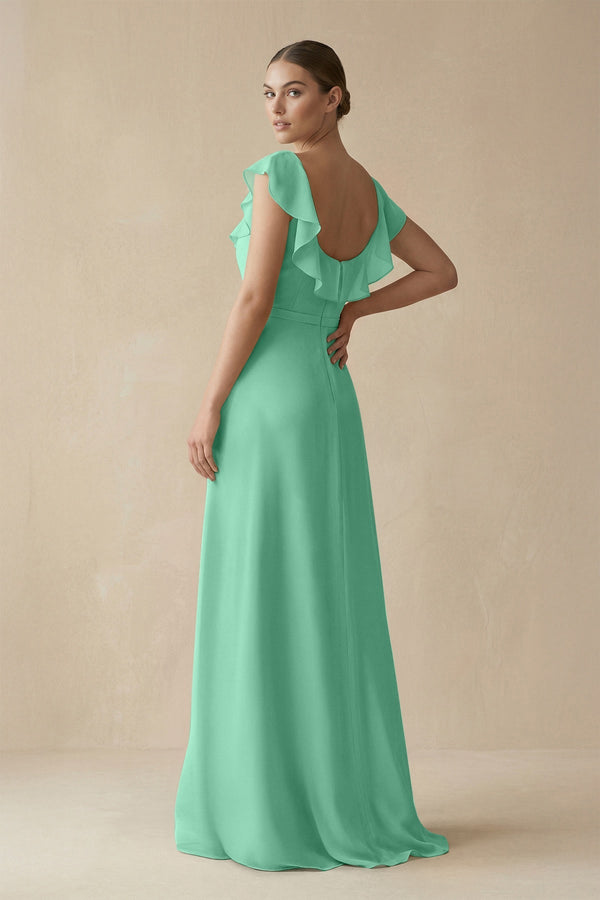 Square Neck A - Line Bridesmaid Dress with Ruffles in Turquoise - KissProm Bridesmaid Dresses
