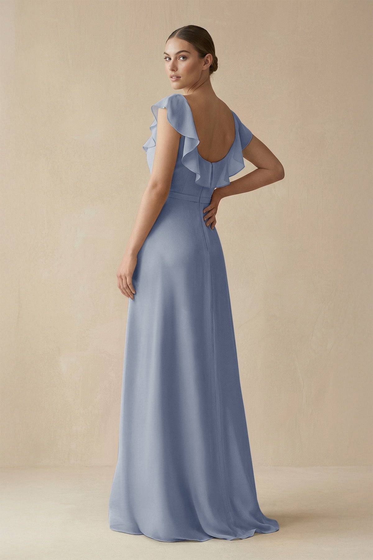 KissProm Square Neck A-Line Bridesmaid Dress with Ruffles in Twilight, Twilight / 2