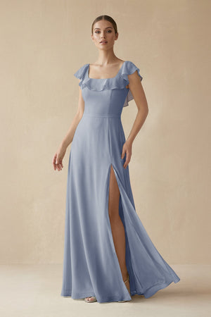 Square Neck A - Line Bridesmaid Dress with Ruffles in Twilight - KissProm Bridesmaid Dresses