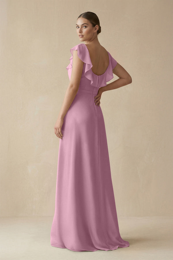Square Neck A - Line Bridesmaid Dress with Ruffles in Vintage Mauve - KissProm Bridesmaid Dresses