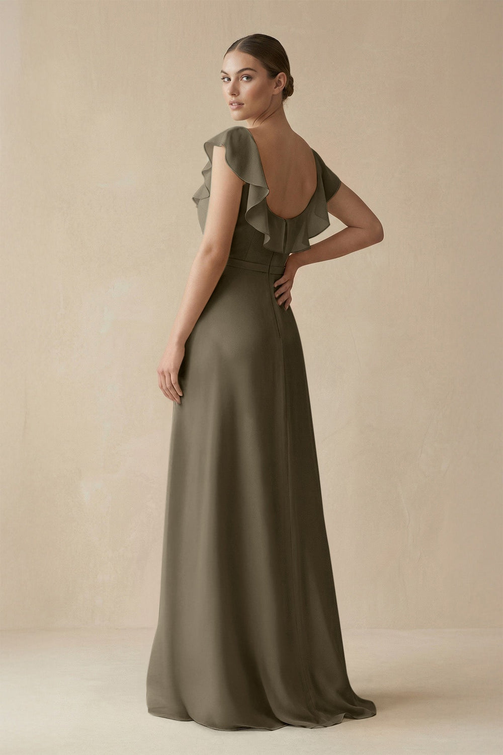 Square Neck A - Line Bridesmaid Dress with Ruffles in Willow Green - KissProm Bridesmaid Dresses