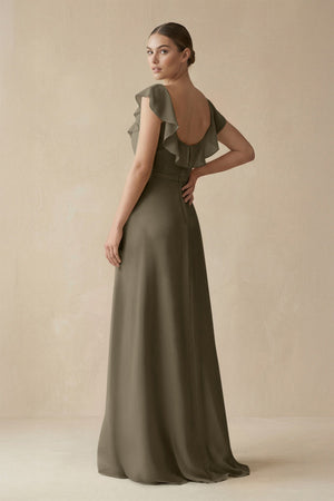 Square Neck A - Line Bridesmaid Dress with Ruffles in Willow Green - KissProm Bridesmaid Dresses