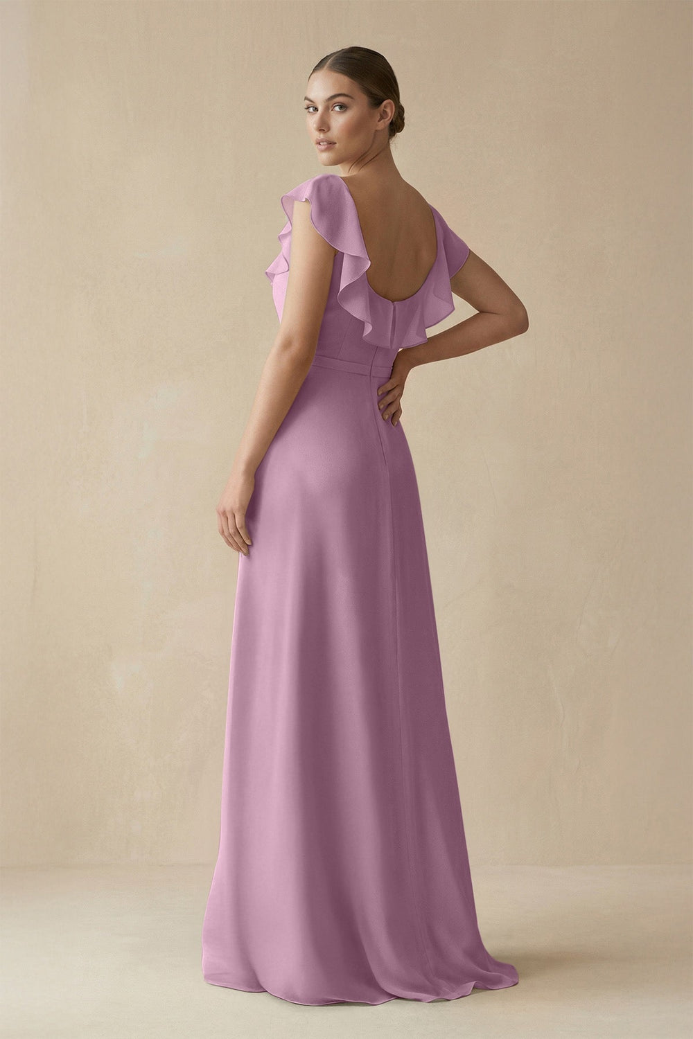 Square Neck A - Line Bridesmaid Dress with Ruffles in Wisteria - KissProm Bridesmaid Dresses
