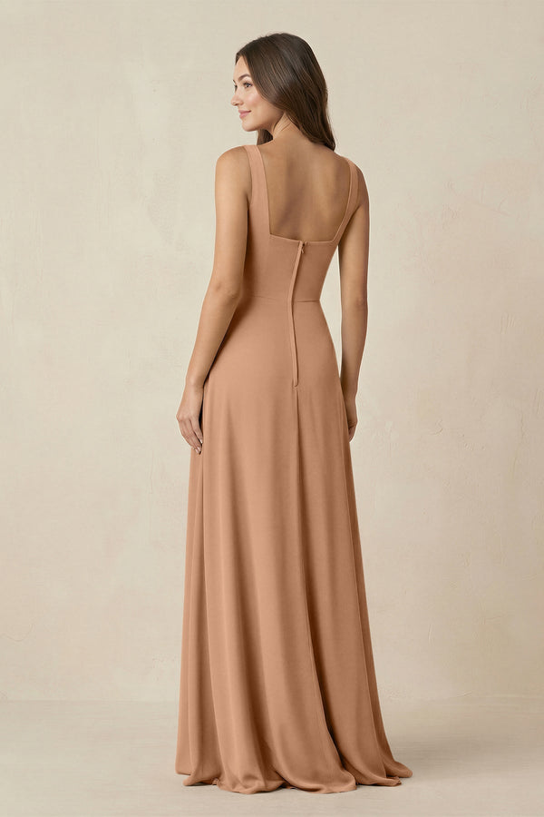 Square Neck A-Line Bridesmaid Dress With Slit in Bronzer - KissProm BRIDESMAID DRESSES
