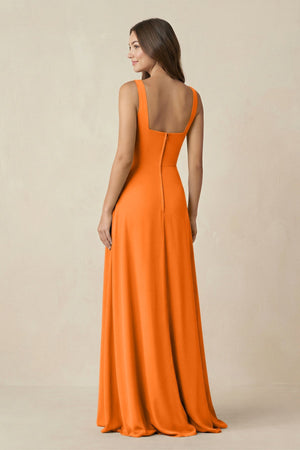 Square Neck A-Line Bridesmaid Dress With Slit in Cinnamon - KissProm BRIDESMAID DRESSES