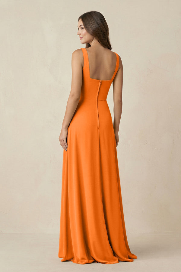 Square Neck A-Line Bridesmaid Dress With Slit in Cinnamon - KissProm BRIDESMAID DRESSES