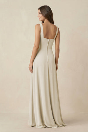 Square Neck A-Line Bridesmaid Dress With Slit in Dove Gray - KissProm BRIDESMAID DRESSES