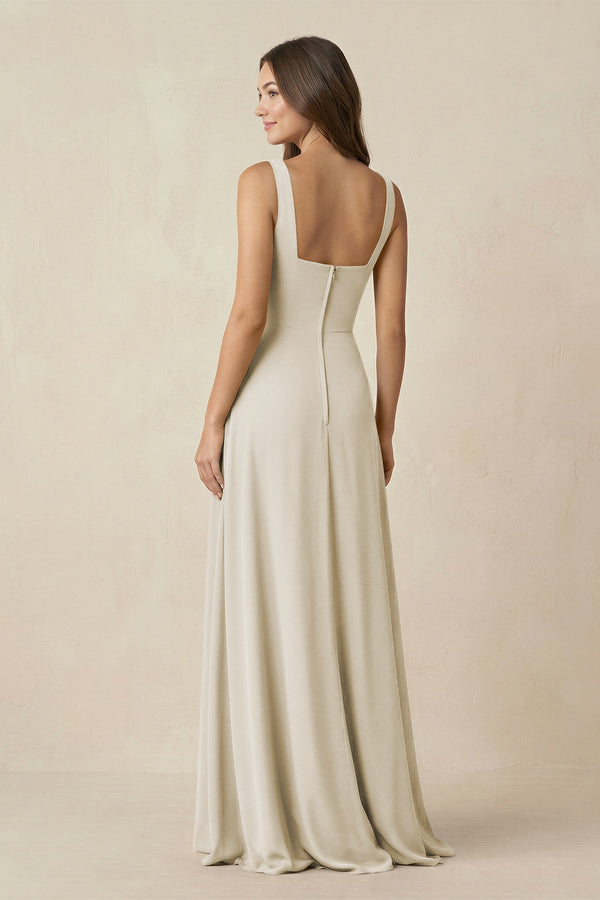Square Neck A-Line Bridesmaid Dress With Slit in Dove Gray - KissProm BRIDESMAID DRESSES