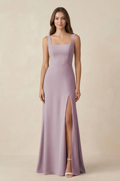 Square Neck A-Line Bridesmaid Dress With Slit in Dusk - KissProm BRIDESMAID DRESSES