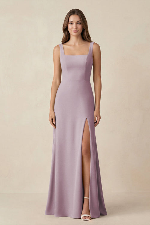 Square Neck A-Line Bridesmaid Dress With Slit in Dusk - KissProm BRIDESMAID DRESSES