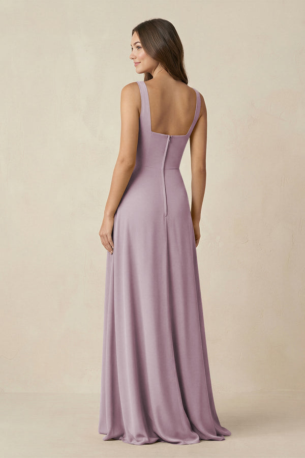 Square Neck A-Line Bridesmaid Dress With Slit in Dusk - KissProm BRIDESMAID DRESSES
