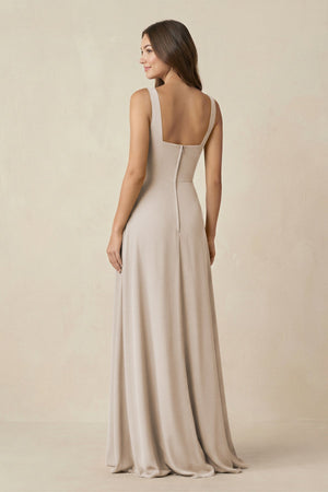 Square Neck A-Line Bridesmaid Dress With Slit in Frost - KissProm BRIDESMAID DRESSES