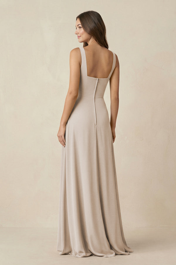 Square Neck A-Line Bridesmaid Dress With Slit in Frost - KissProm BRIDESMAID DRESSES
