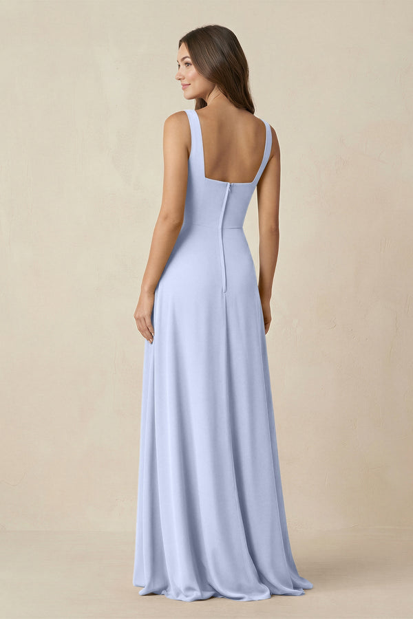 Square Neck A-Line Bridesmaid Dress With Slit in Ice - KissProm BRIDESMAID DRESSES