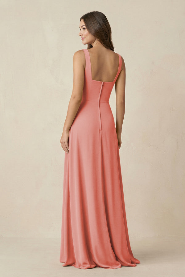 Square Neck A-Line Bridesmaid Dress With Slit in Mulberry - KissProm BRIDESMAID DRESSES