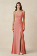 Square Neck A-Line Bridesmaid Dress With Slit in Mulberry - KissProm BRIDESMAID DRESSES