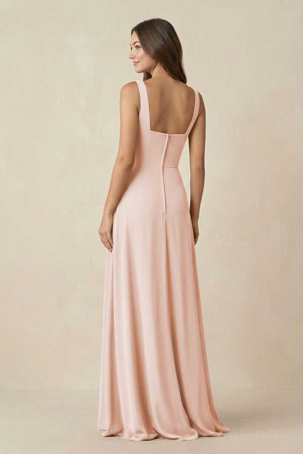 Square Neck A-Line Bridesmaid Dress With Slit in Pale Blush - KissProm BRIDESMAID DRESSES