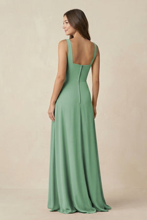 Square Neck A-Line Bridesmaid Dress With Slit in Sea Glass - KissProm BRIDESMAID DRESSES