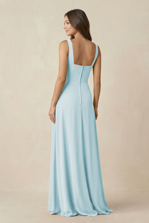 Square Neck A-Line Bridesmaid Dress With Slit in Sky Blue - KissProm BRIDESMAID DRESSES