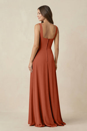 Square Neck A-Line Bridesmaid Dress With Slit in Spice - KissProm BRIDESMAID DRESSES