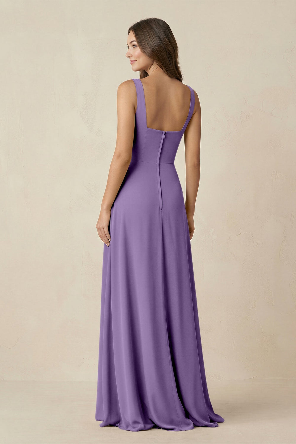 Square Neck A-Line Bridesmaid Dress With Slit in Tahiti - KissProm BRIDESMAID DRESSES