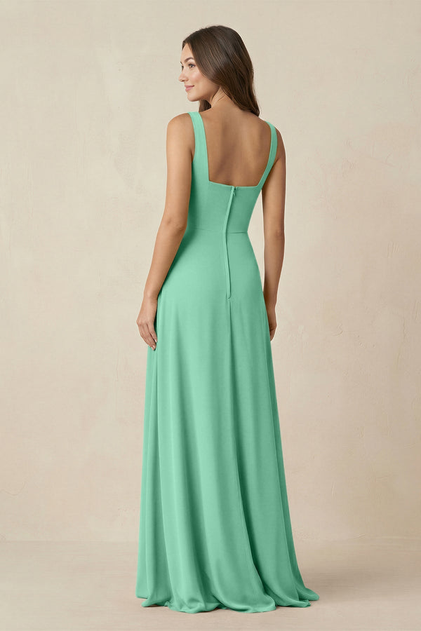 Square Neck A-Line Bridesmaid Dress With Slit in Turquoise - KissProm BRIDESMAID DRESSES