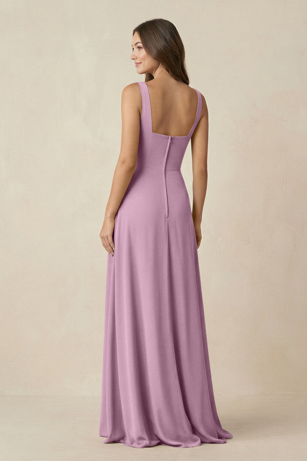 Square Neck A-Line Bridesmaid Dress With Slit in Wisteria - KissProm BRIDESMAID DRESSES