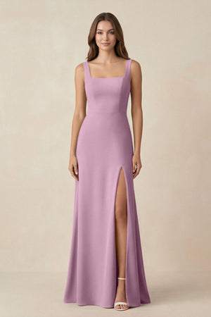 Square Neck A-Line Bridesmaid Dress With Slit in Wisteria - KissProm BRIDESMAID DRESSES
