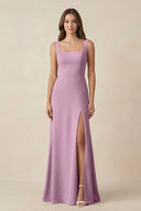 Square Neck A-Line Bridesmaid Dress With Slit in Wisteria - KissProm BRIDESMAID DRESSES