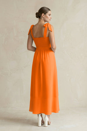 Square Neck A - Line Chiffon Midi Bridesmaid Dress with Bow in Cinnamon - KissProm Bridesmaid Dresses