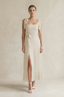 Square Neck A - Line Chiffon Midi Bridesmaid Dress with Bow in Dove Gray - KissProm Bridesmaid Dresses