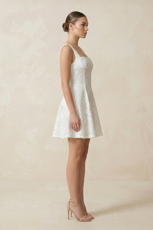 Square Neck A - Line Lace Mini Wedding Dress in White - KissProm Wedding Dresses